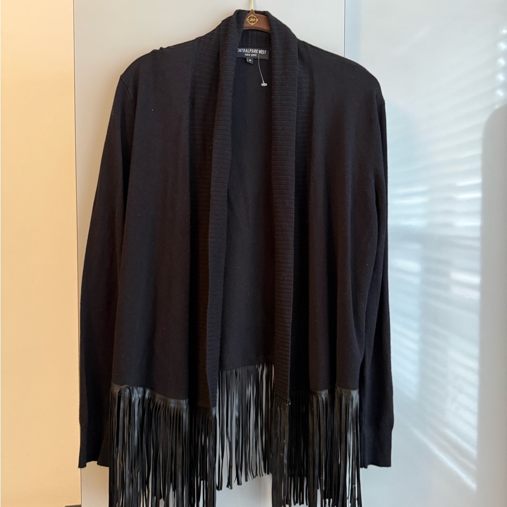 Central Park West Black Fringe Open-Front Cardigan
